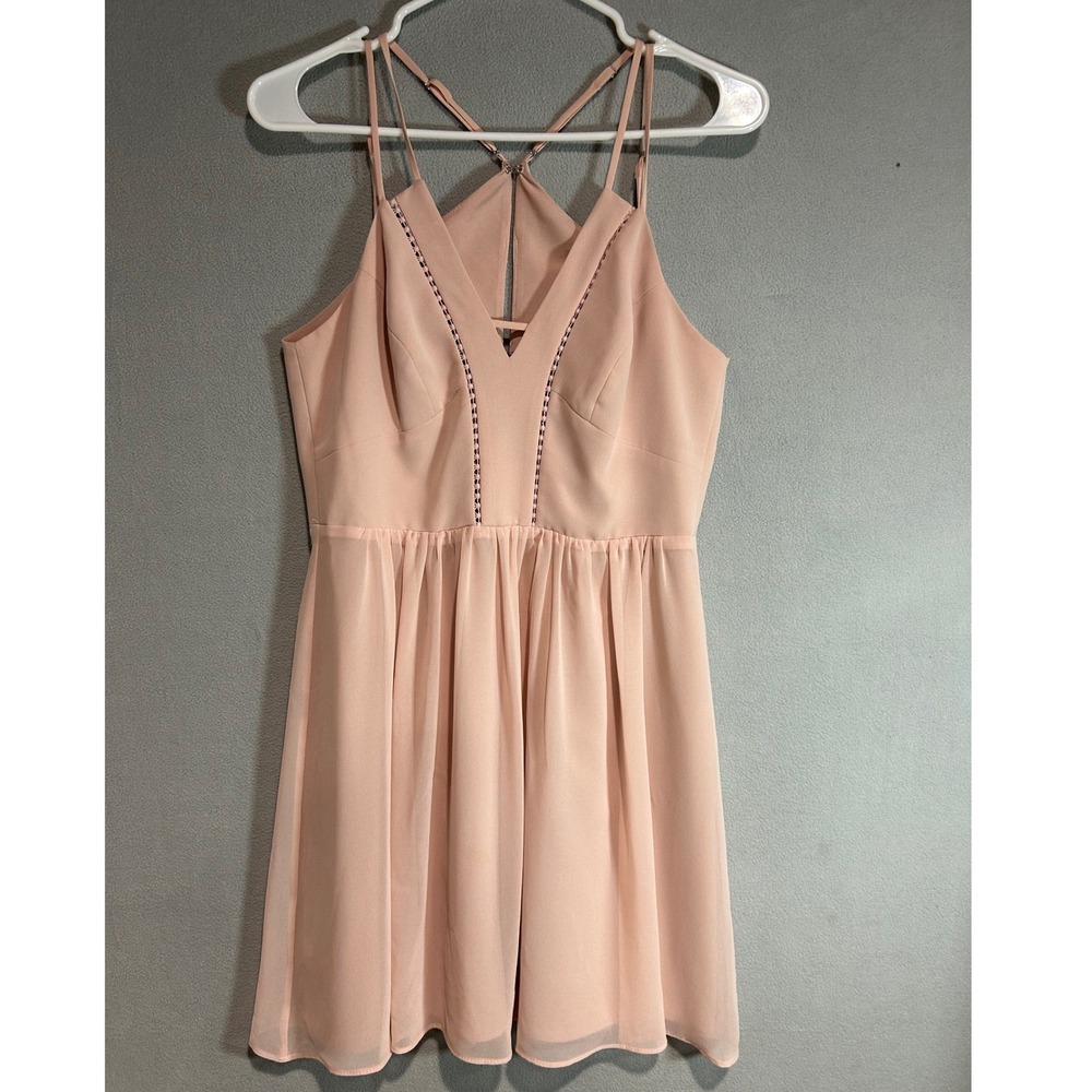 BCBGeneration Fit and Flare Mini Dress Women 8 Blush Pink V-Neck Pastel Coquette